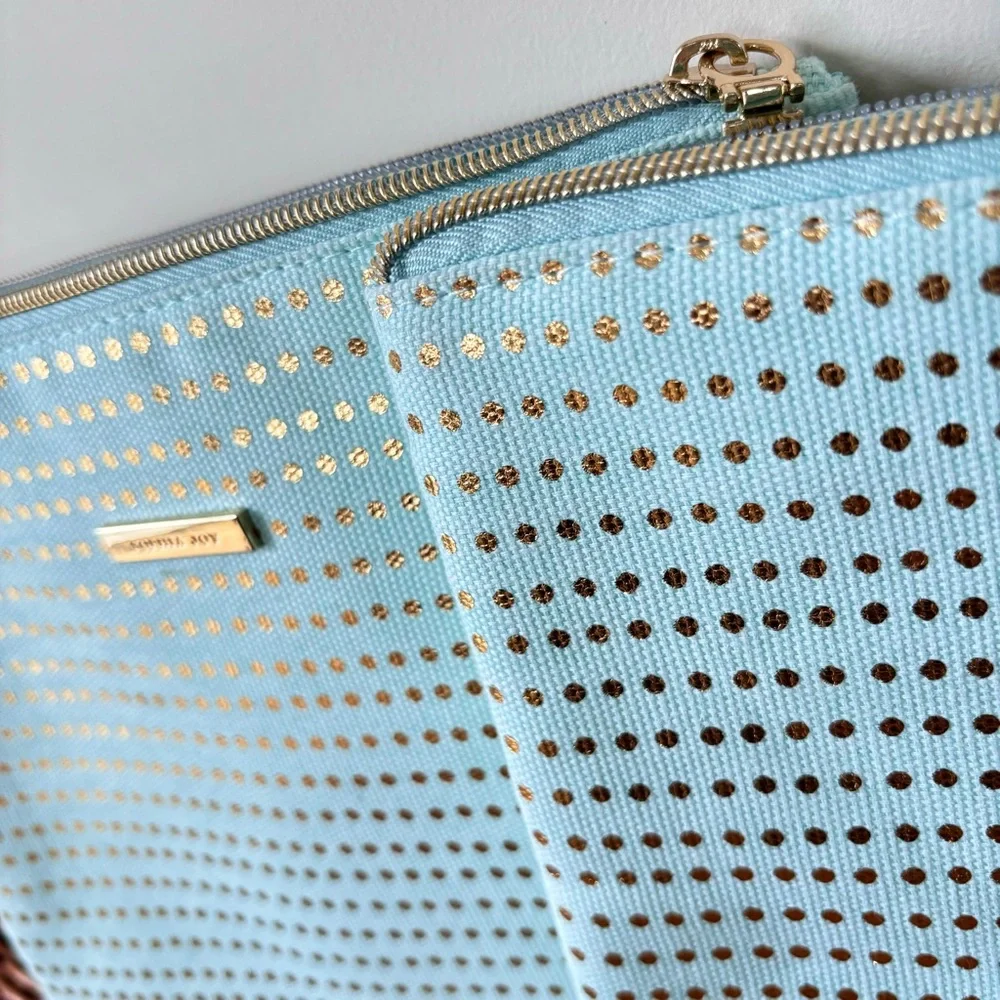 Sophia Joy Women's Set of Two Travel Bags Mint Green and Gold Polka Dots